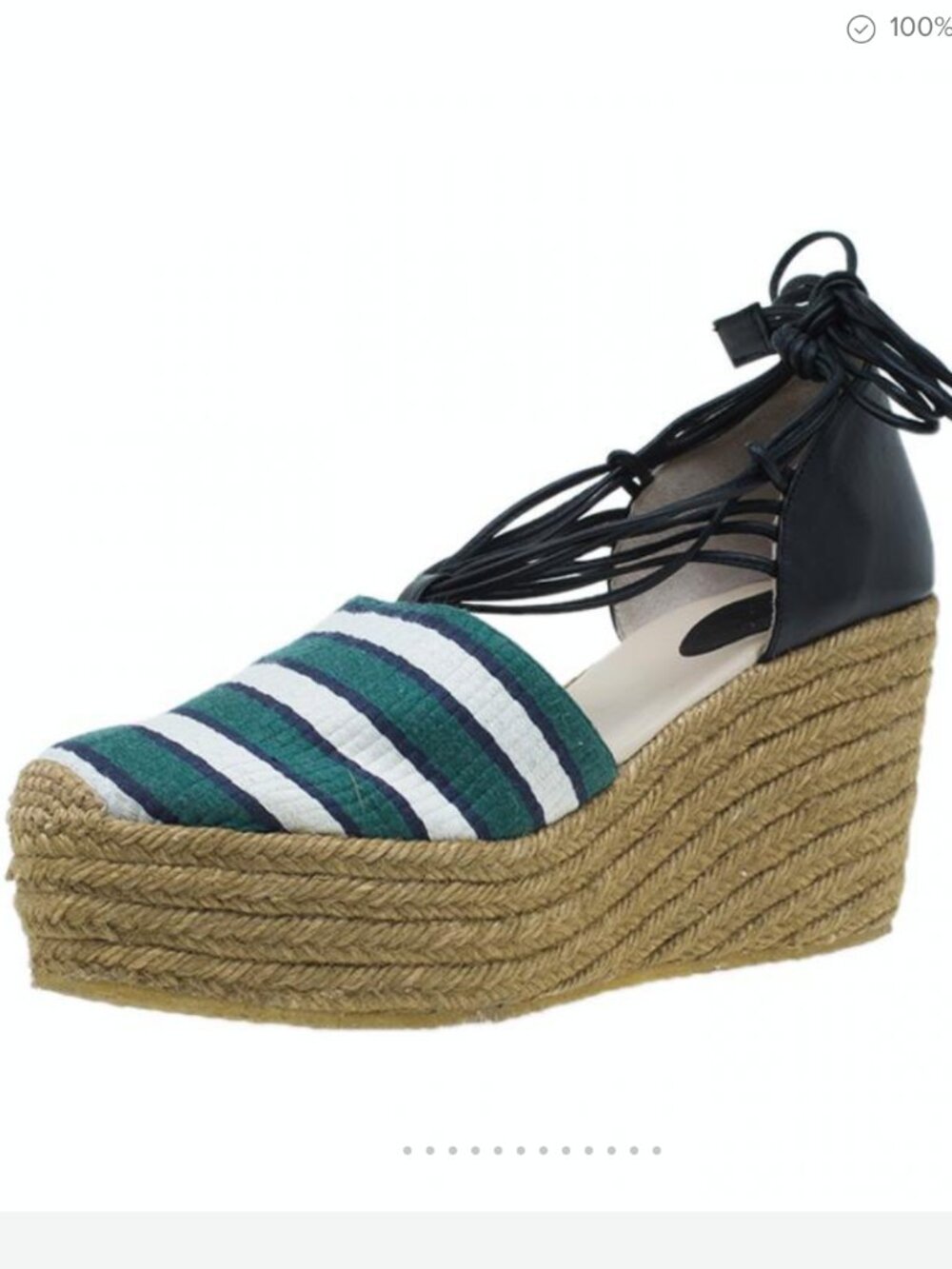 Chloe green striped/ leather straps espadrille wedges/ shoes sz 37 sz US 7